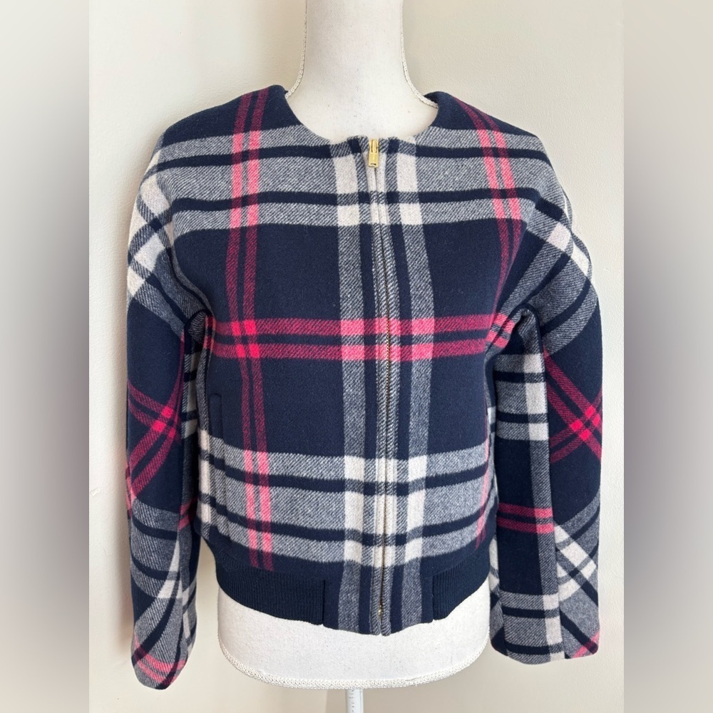 J. Crew Wool Plaid Bomber Jacket Size Small - Picture 2 of 9